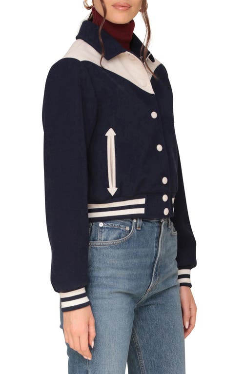 Shop Avec Les Filles Western Bomber Jacket In Navy/off White