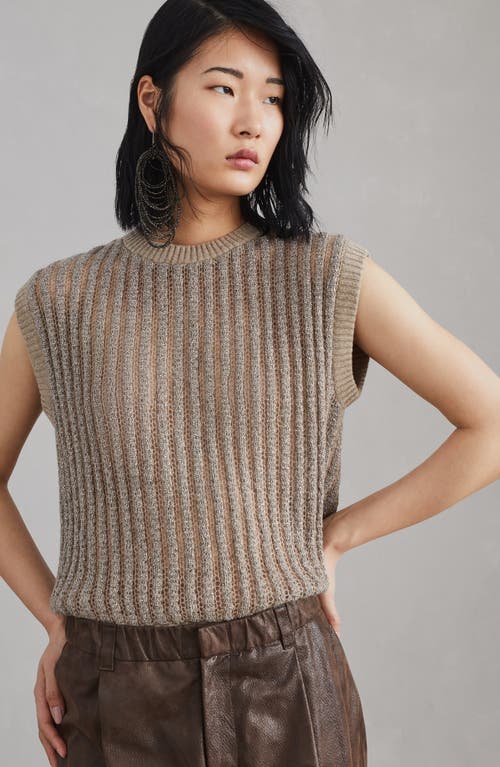 Shop Brunello Cucinelli Mohair, Wool And Cashmere Knit Top With Precious Ribbing In Brown