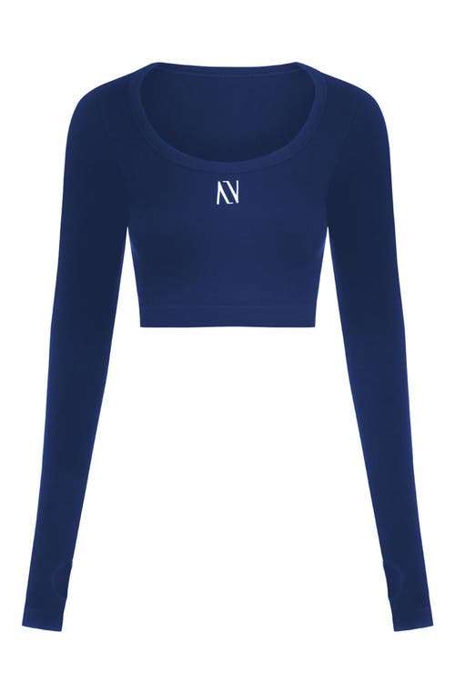 Nocturne Boat Neck Knit Crop Top in Navy Blue at Nordstrom