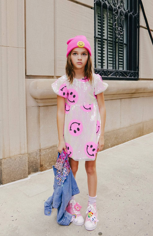 Shop Lola + The Boys Pinkie Happy Emoji Dress In Bright Pink