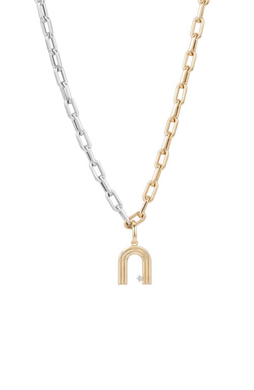 Adina Reyter Two-Tone Paper Cip Chain Diamond Initial Pendant Necklace in Yellow Gold - N at Nordstrom, Size 16