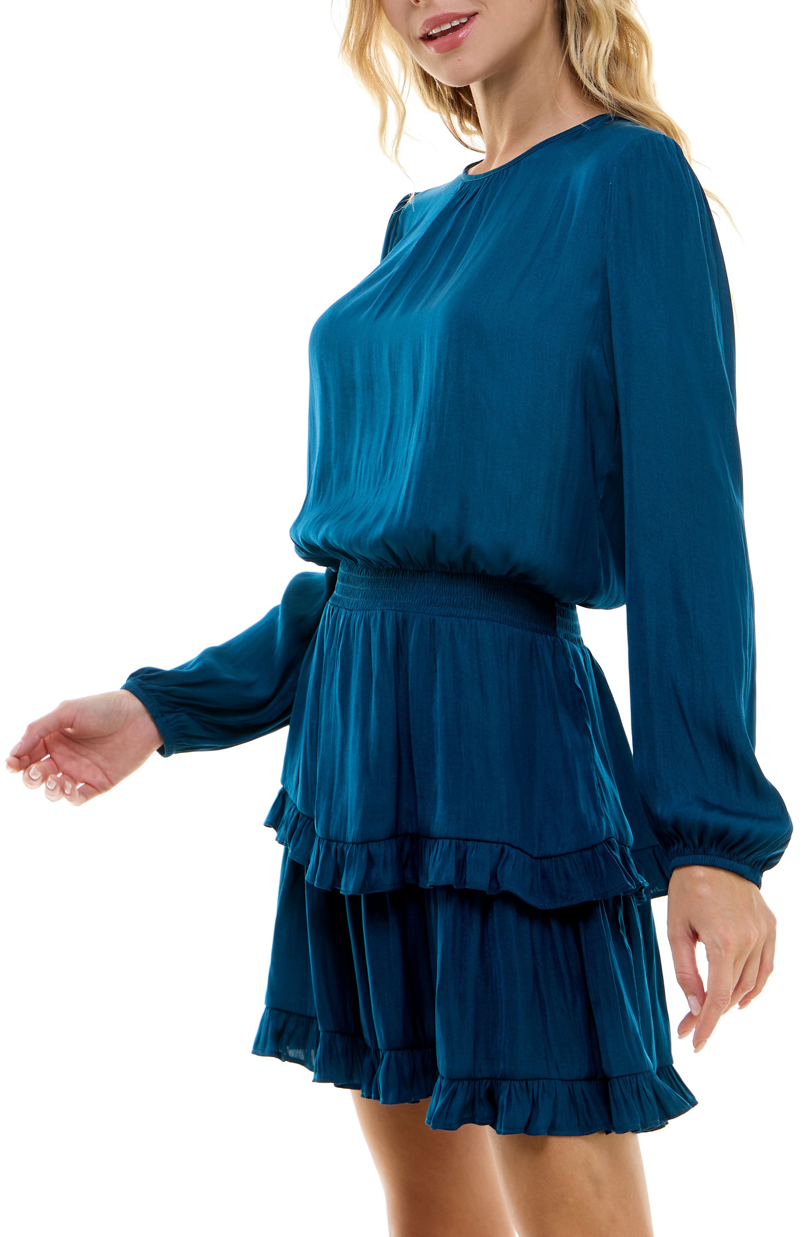 Socialite Smocked Tiered Long Sleeve Satin Dress | Nordstrom