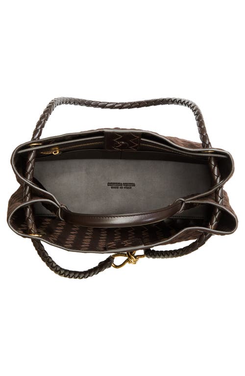 Shop Bottega Veneta Medium Andiamo Intrecciato Suede Shoulder Bag In 2272 Fondant-m Brass-fond