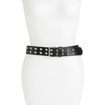 Allsaints Double Prong Eyelet Leather Belt, Black Croco