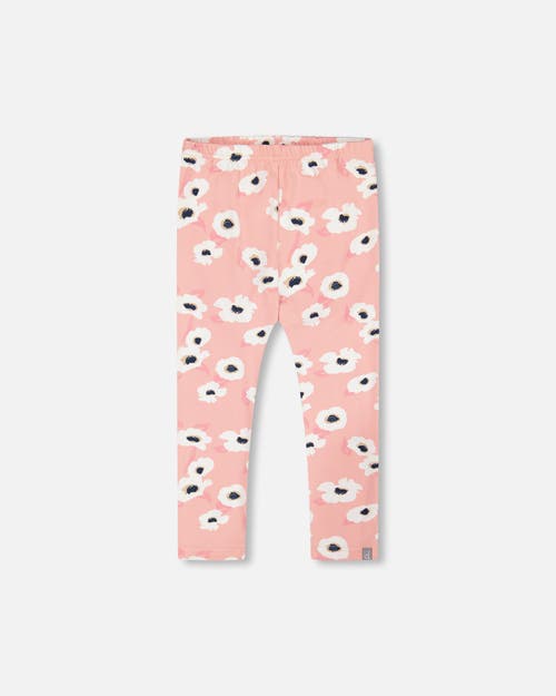 Shop Deux Par Deux Little Girl's Printed Leggings Pink With White Flowers In Printed Off White Flowers