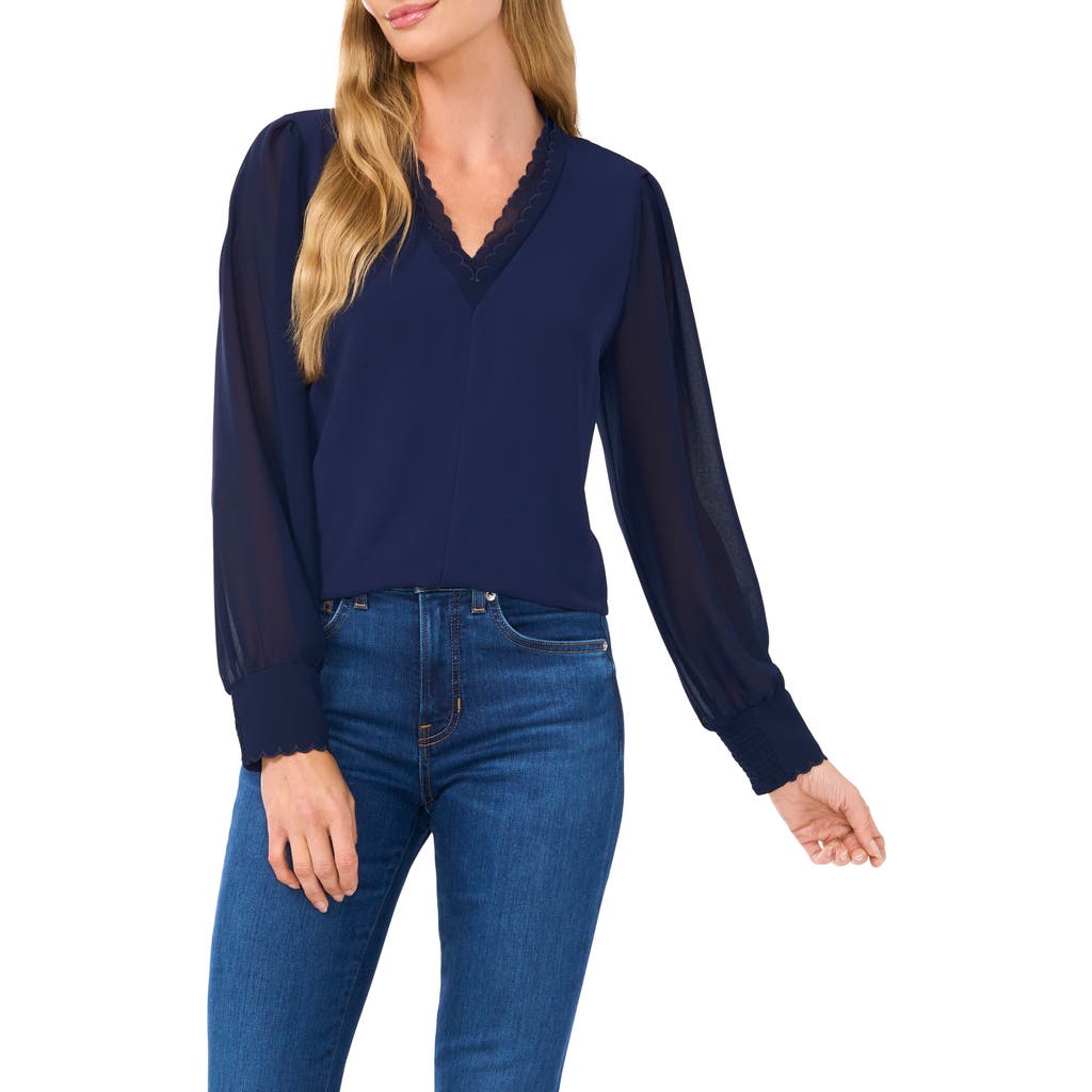 Cece Womens Sheer Chiffon Blouse In Blue