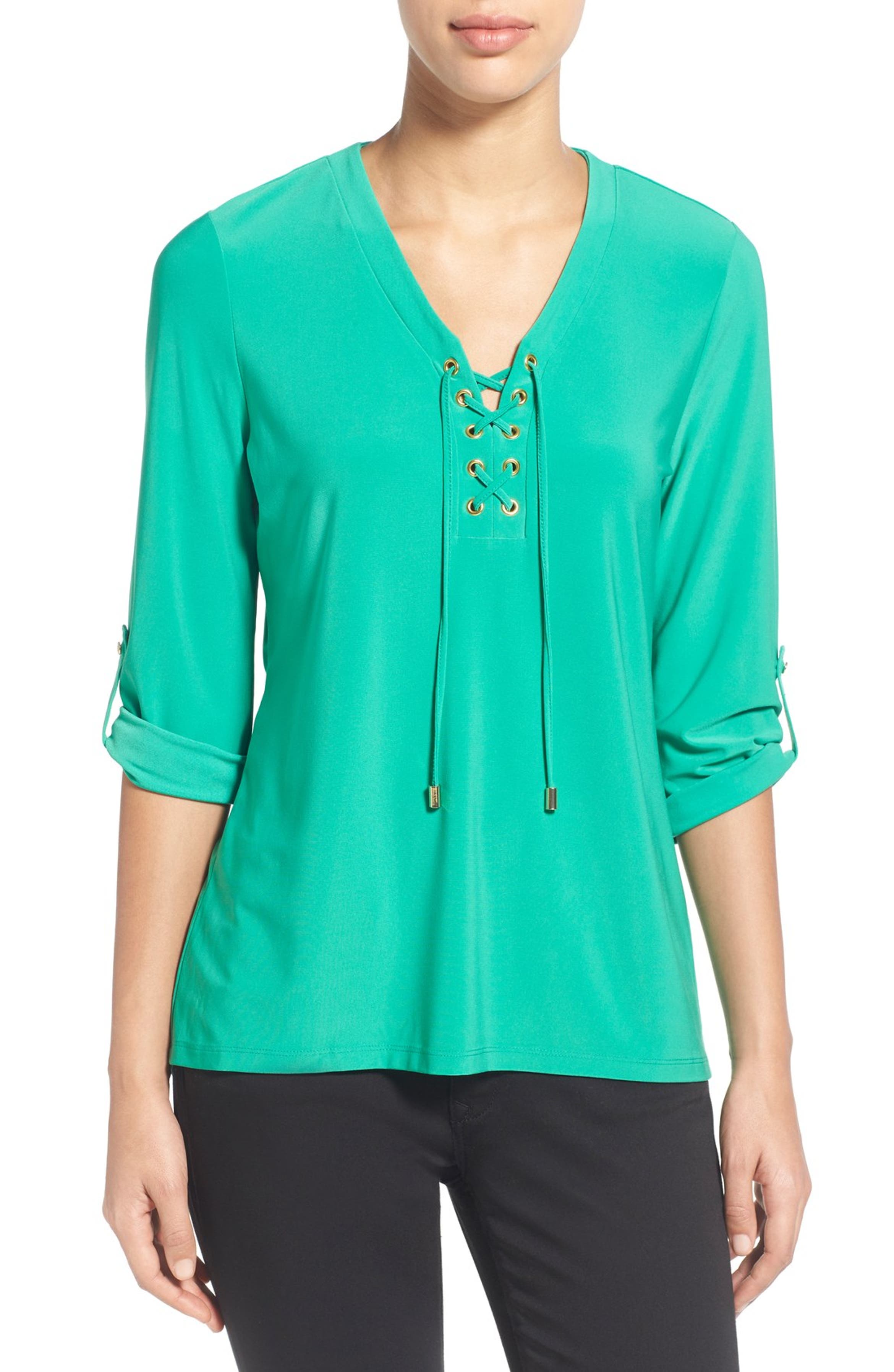 Chaus Lace-Up Roll Sleeve Top | Nordstrom