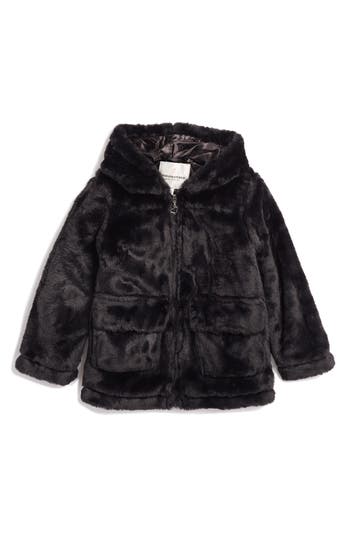 Urban Republic Kids' Faux Fur Hooded Coat In Black