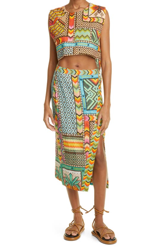 Farm Rio Mix Scarf Print Linen Wrap Skirt In Multi