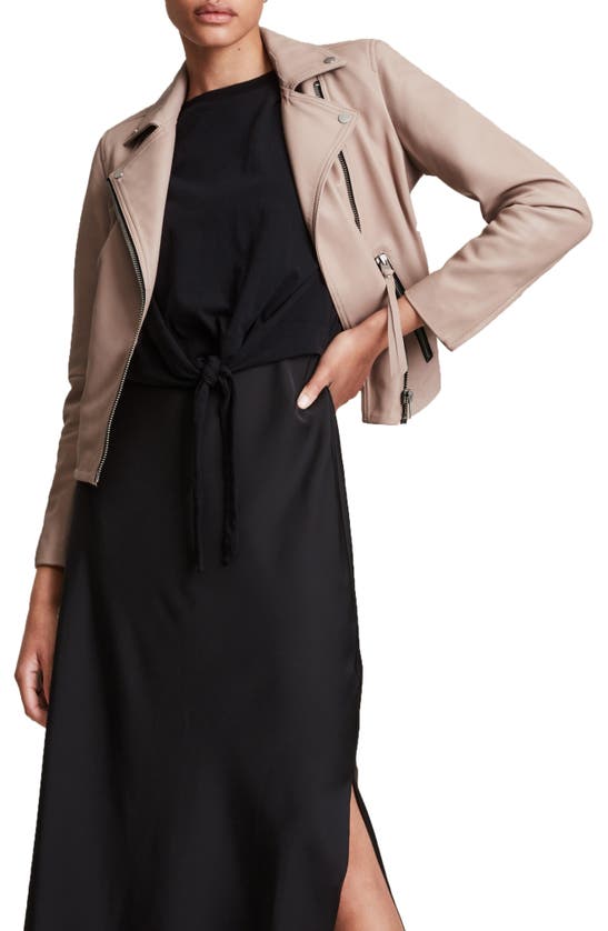 Allsaints Dalby Leather Biker Jacket In Rose Water Pink