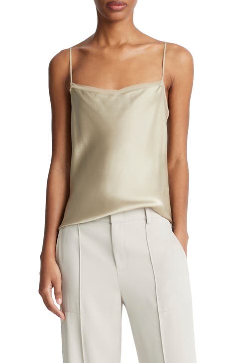 Cream Hammered Satin Cropped Cowl Neck Cami Top