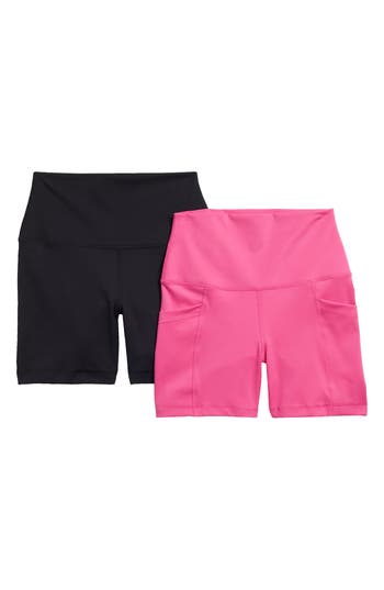 Shop Yogalicious Lux Tribeca 2-piece Bike Shorts Set In Raspberry Rose/black