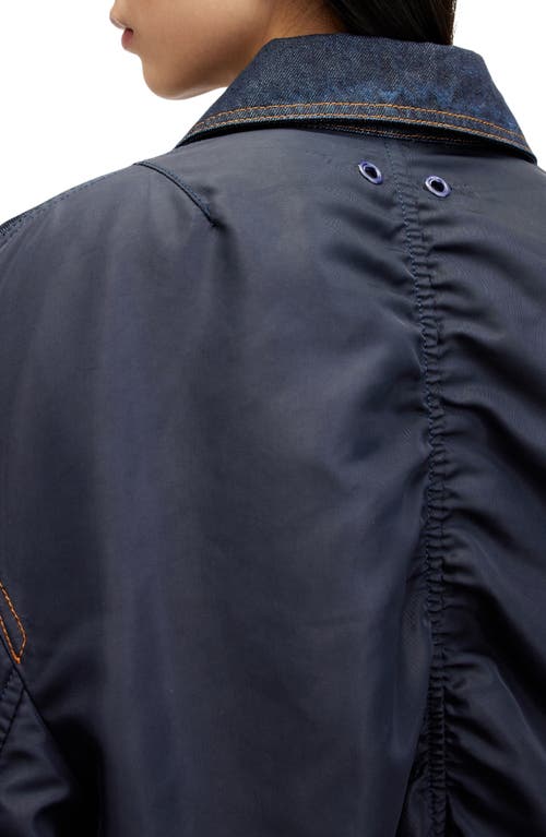 Allsaints Dillan Oversized Denim Bomber Jacket In Navy Blue