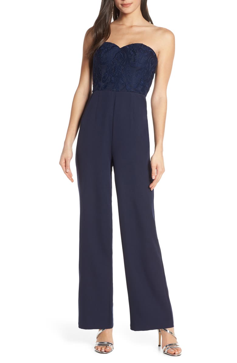 CHI CHI LONDON Naomi Embroidered Bodice Strapless Jumpsuit, Main, color ...