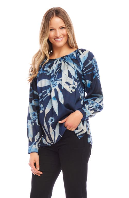 Karen Kane Floral Peasant Top In Blue Print