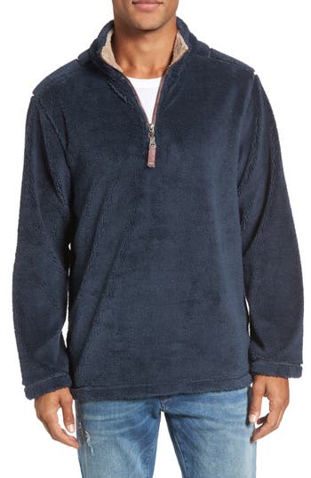 True Grit Pebble Pile Faux Fur Half Zip Pullover In Blue