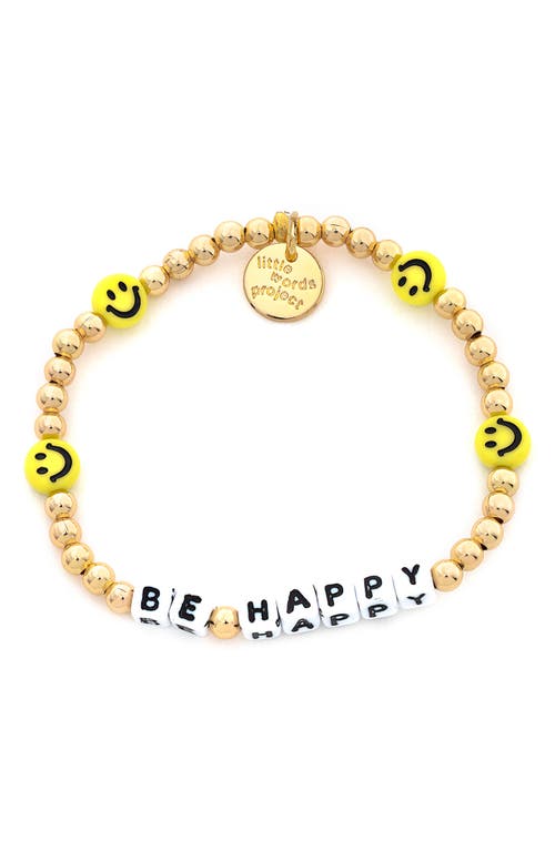 Be Happy Beaded Stretch Bracelet in Gold Yellow