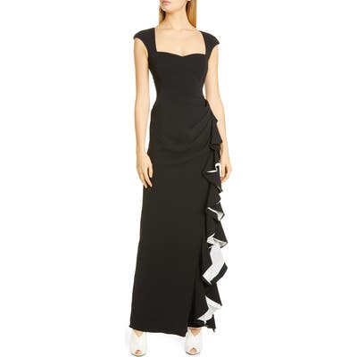 Badgley Mischka Cap Sleeve Ruffle Evening Dress