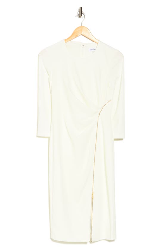Calvin Klein Ruched Zipper Sheath Dress In Cream