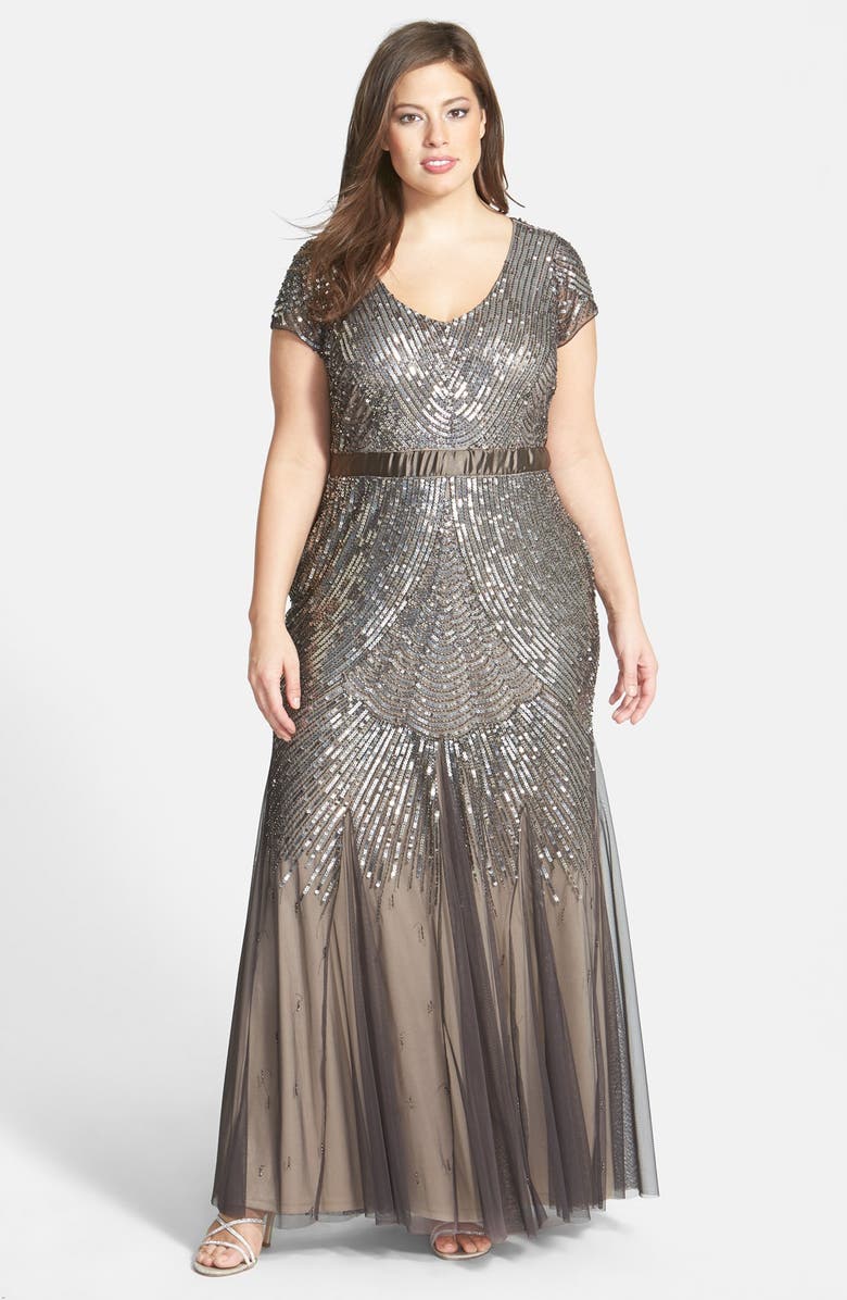 Adrianna Papell Beaded Cap Sleeve Gown (Plus Size) | Nordstrom