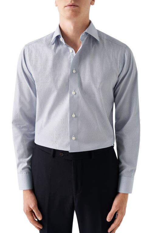 Eton Slim Fit Microprint Dress Shirt Dark Blue at Nordstrom,