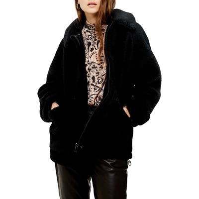 Topshop Fleece Jacket, Black