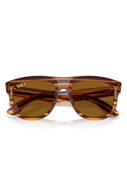 Ray Ban Ray-ban 56mm Polarized Square Sunglasses In Striped Havana