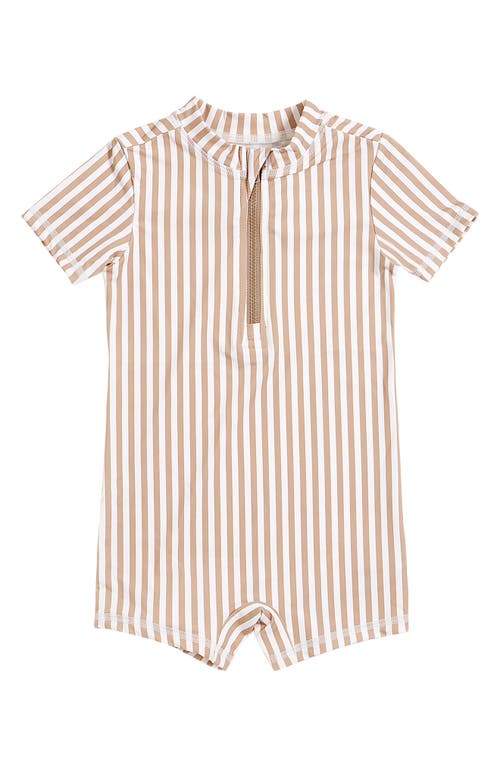 Petit Lem Stripe Short Sleeve One-Piece Rashguard Swimsuit Sand at Nordstrom, M