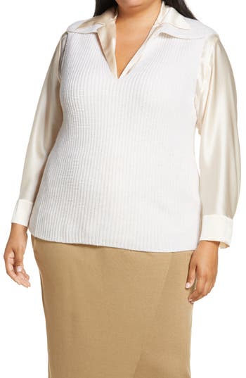 Vince Collared V-neck Wool & Cashmere Sweater Vest In White