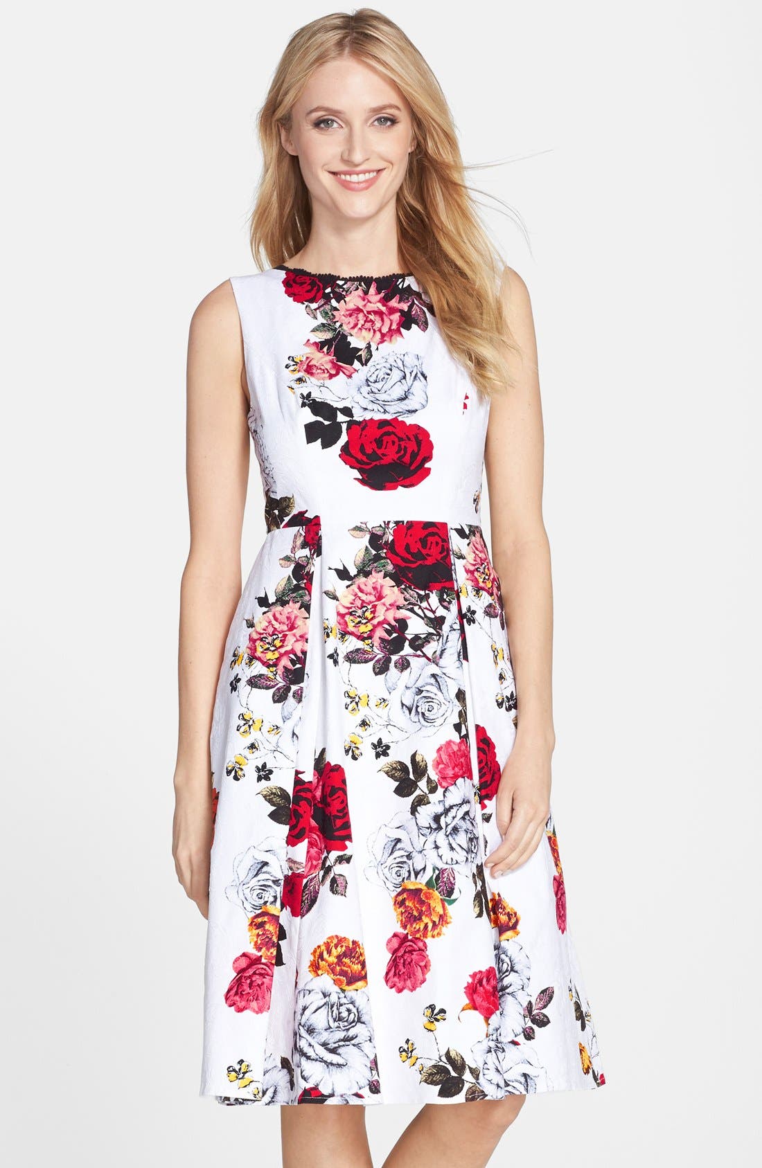 Adrianna Papell Floral Jacquard Fit & Flare Midi Dress | Nordstrom