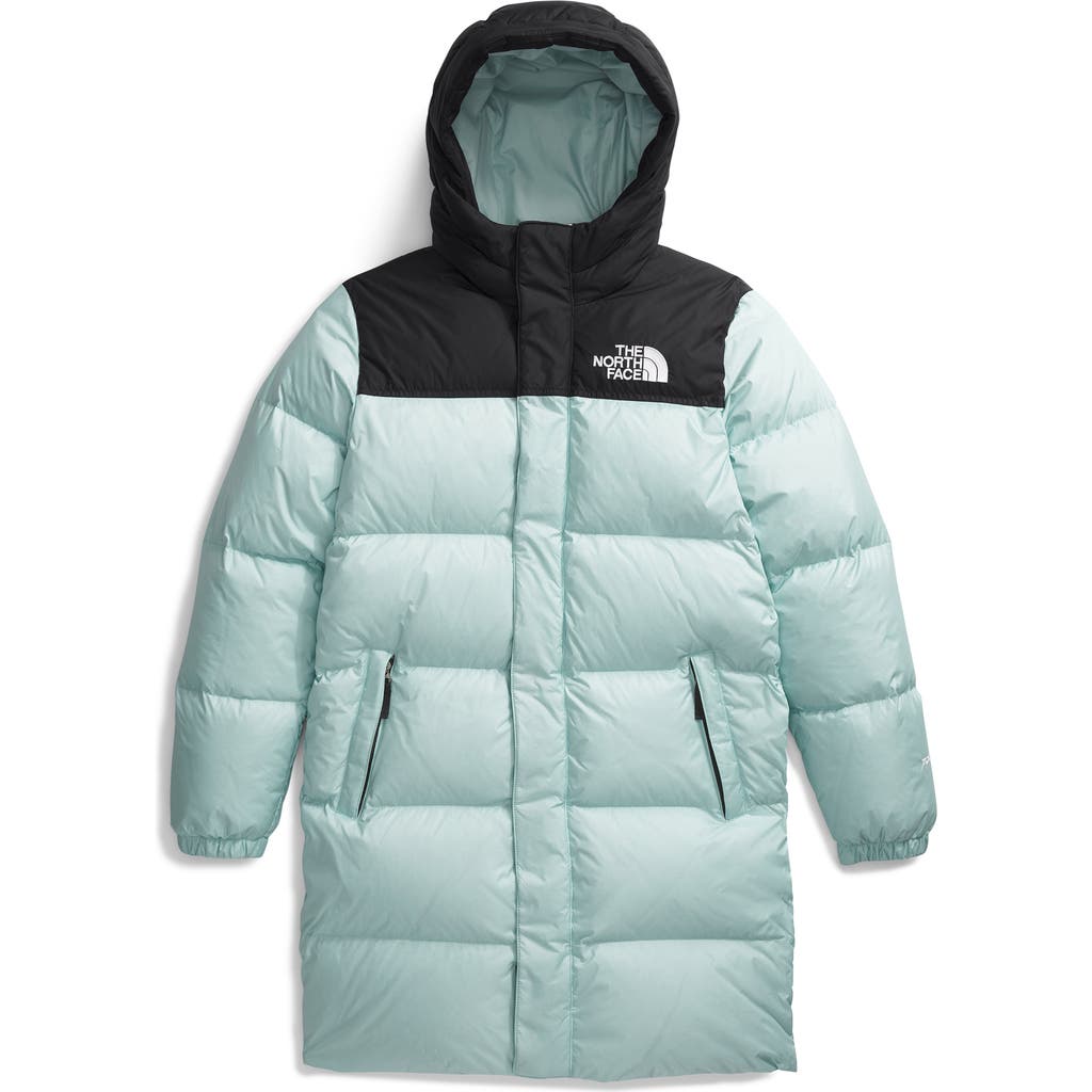 The North Face Kids' Retro 1996 Nuptse 700 Fill Power Down Packable Hooded Long Parka In Muted Pine