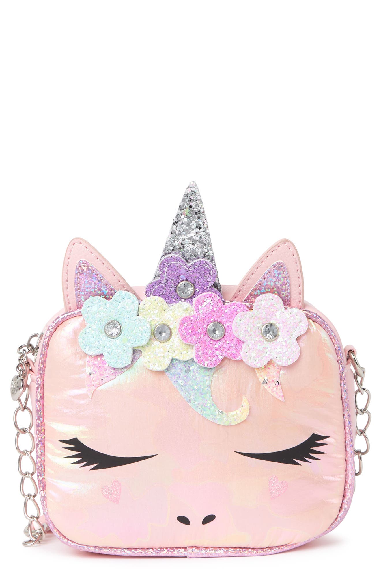 Omg Accessories Kids' Miss Gwen Flower Crown Unicorn Metal Crossbody Bag In Pink