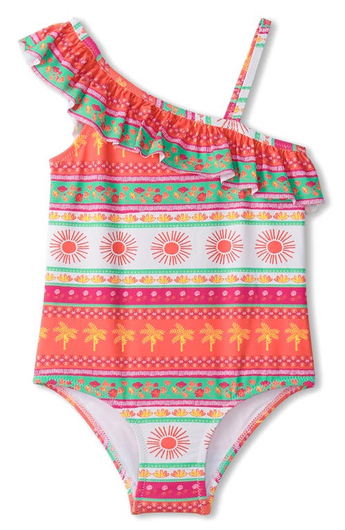 Hatley Ornate Tropical Ruffle Trim One-Piece Swimsuit White at Nordstrom,