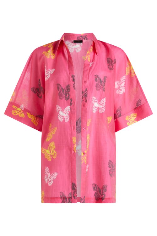 Valimare Sydney Sheer Butterfly Shirtdress In Fuscia