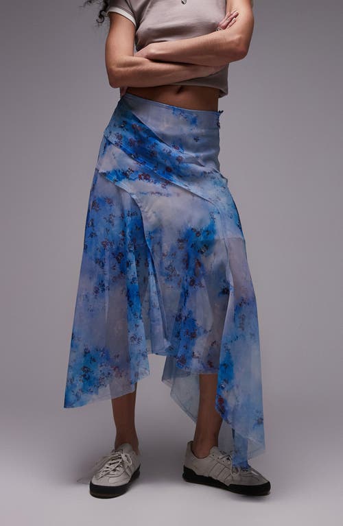 Topshop Floral Asymmetric Chiffon Skirt Light Blue at Nordstrom, Us