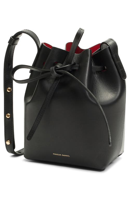 Shop Mansur Gavriel Mini Mini Leather Bucket Bag In Black/flamma