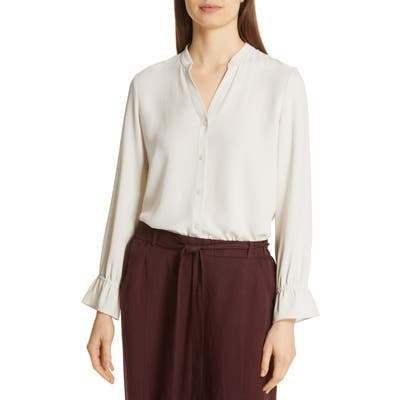 Eileen Fisher Flutter Cuff Silk Shirt, Ivory