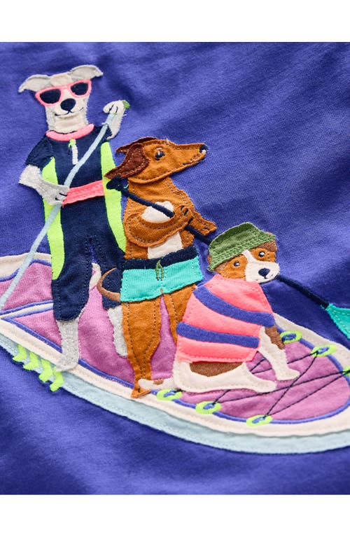 Shop Mini Boden Kids' Boating Dogs Appliquéd T-shirt In Blue Heron Dogs