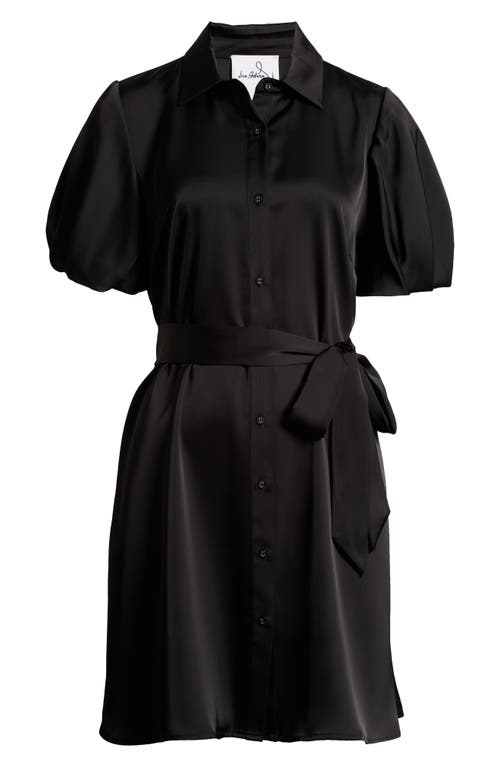 Shop Sam Edelman Puff Sleeve Satin Mini Shirtdress In Black