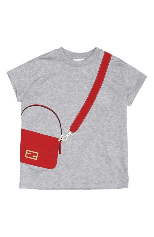 Fendi Kids' Trompe l'Oeil Bag Graphic Tee in F19D4 Grey/Red