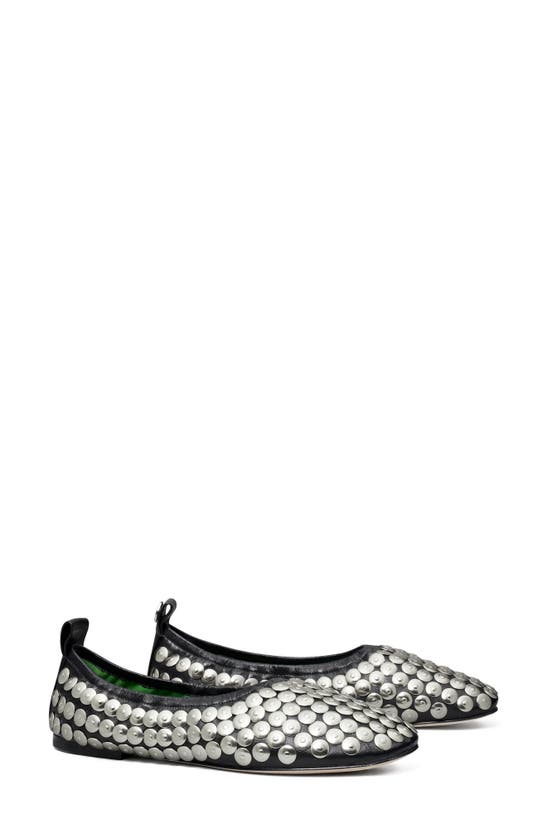 Tory Burch Studded Leather Ballet Flat In Black | ModeSens