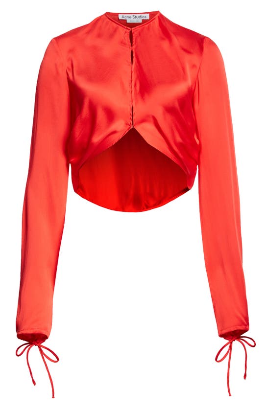 Shop Acne Studios Tido Long Sleeve Silk Charmeuse Crop Top In Bright Red