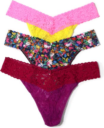 Hanky Panky Assorted 3-Pack Lace Original Rise Thongs