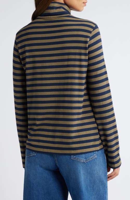 Shop Caslonr Caslon(r) Long Sleeve Turtleneck Top In Olive Burnt- Navy Charm Stripe