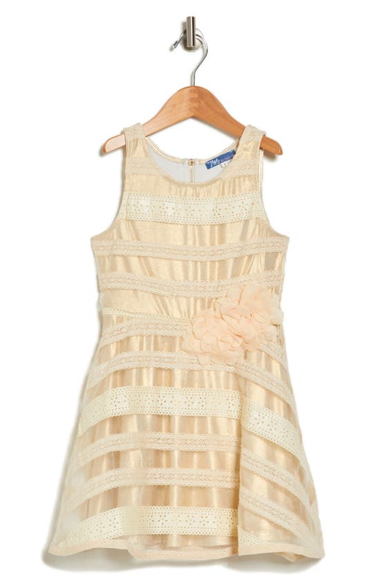 Shop Truly Me Kids' Lace & Faux Leather Dress In Ivory-gold