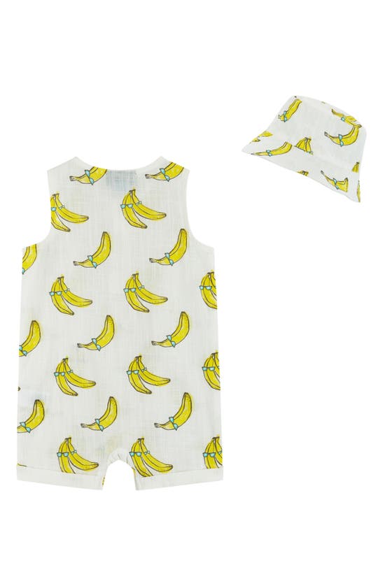 Andy & Evan Banana Romper & Bucket Hat Set In White Banana