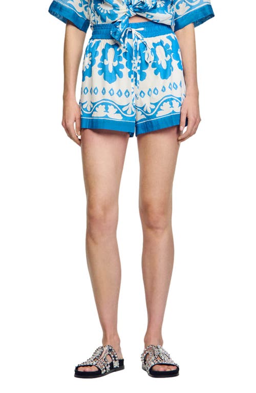 Zaharie Cotton Drawstring Shorts in Blue /White