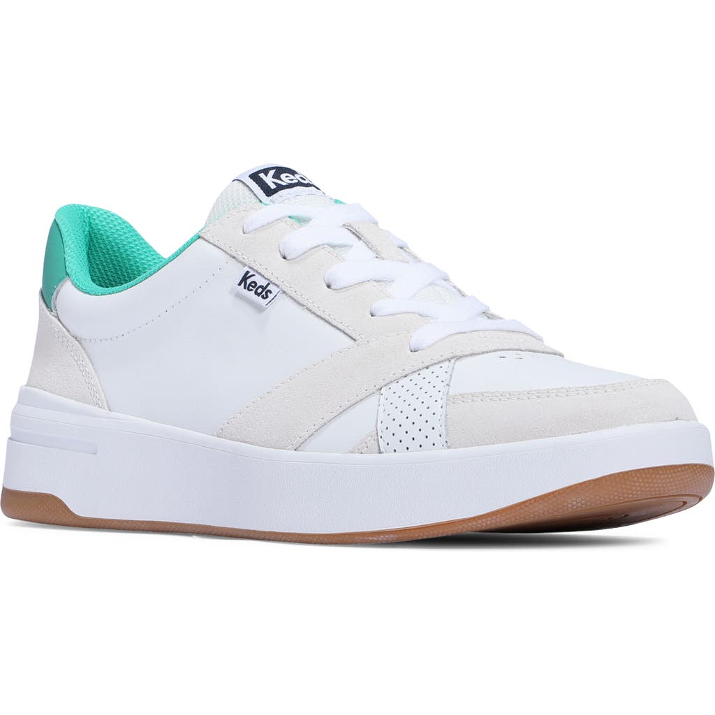 Keds ® The Court Leather Sneaker In White/green Leather