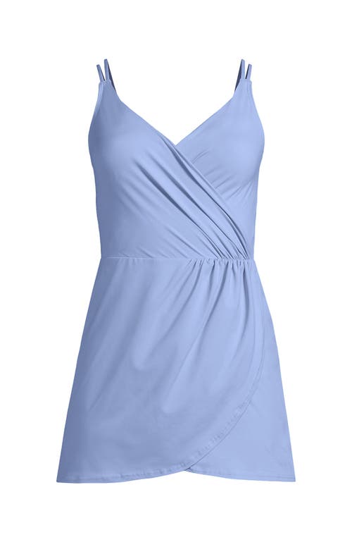 Shop Lands' End V-neck Tulip Wrap Swim Dress One Piece Swimsuit In Soft Cloud Blue