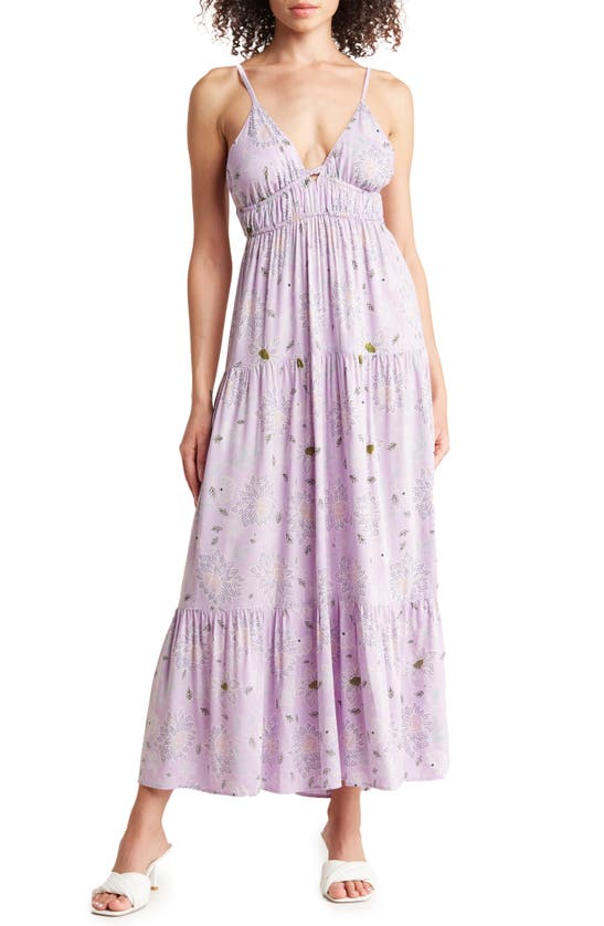 Angie Floral Tiered Maxi Dress In Lavender